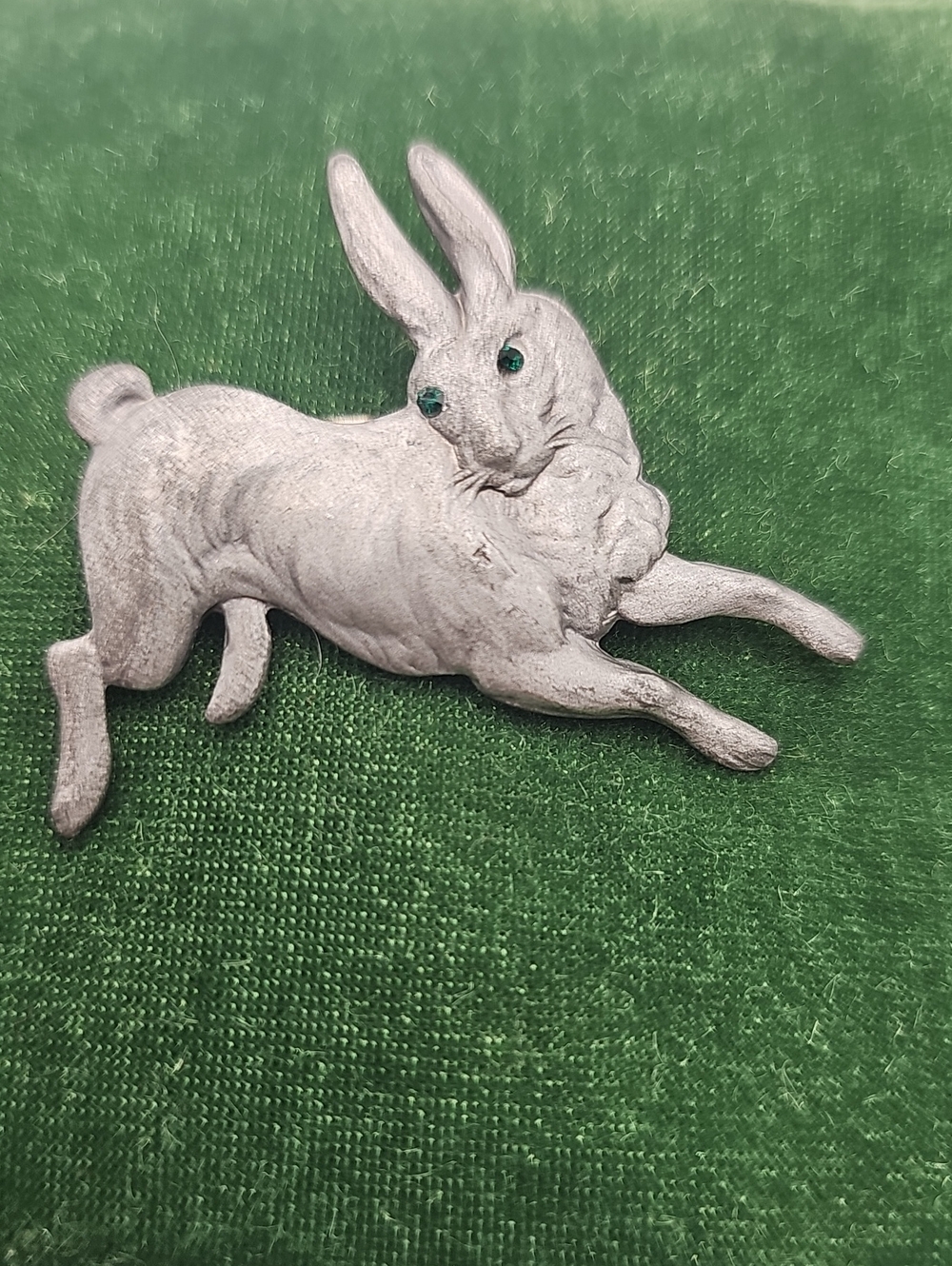 Vintage Rabbit With Set Green Eyes. Pewter. Sweet